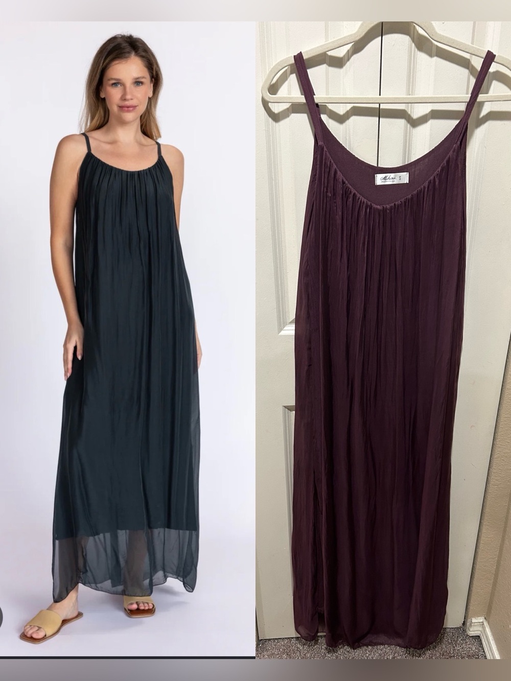 Mahina Made in Italy  Silk Blend Maxi Dress Flowy Artsy Lagenlook Fairy , S/M